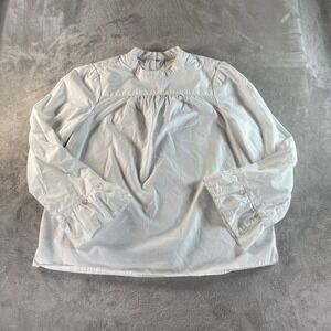 Maeve by Anthropologie Womens US 6 UK 10 White Mock Neck Ruffle Sleeve Blouse